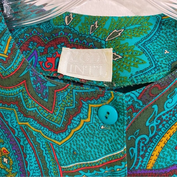 Vintage 80’s MODA INT’L Turquoise Paisley Skirt & Blouse Set, Size Woman’s 8 - Picture 4 of 4